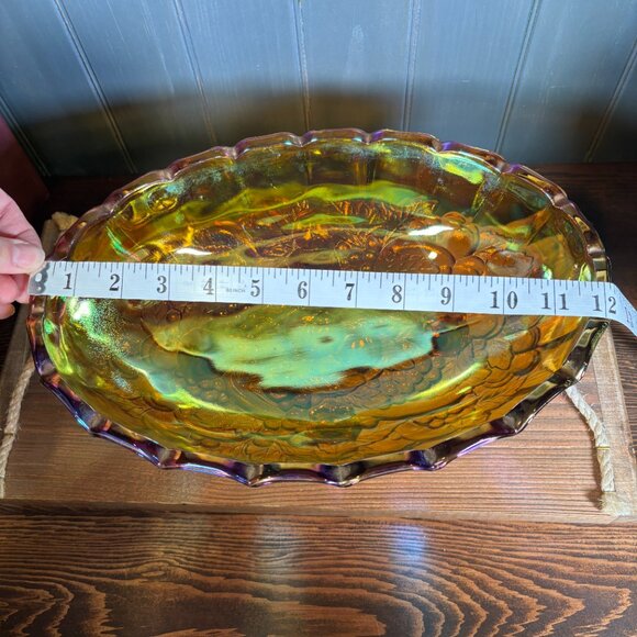 Vintage Indiana Glass Harvest Grapes Carnival Glass Footed Oval Fruit Bowl - Picture 15 of 16